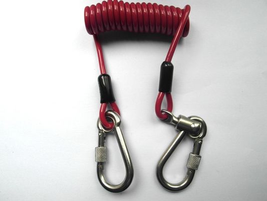 5.0 mm Red Stopdrop Alat Lanyard Kabel Dengan Stainless Mengunci Hooks